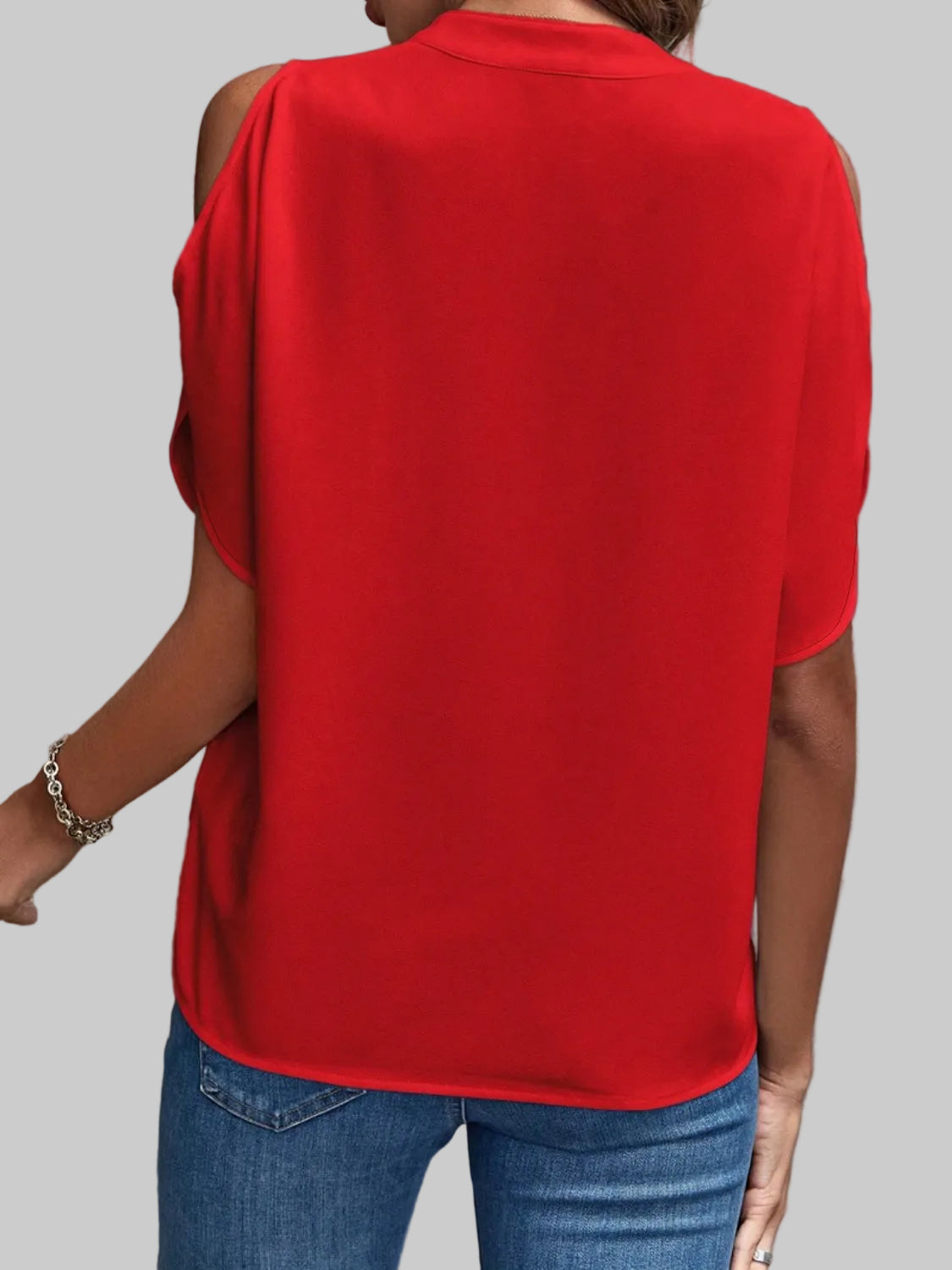 Women Notched Cold Shoulder Blouse