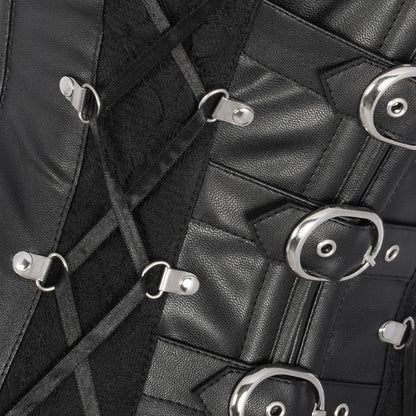 Black Leather Overbust Corset with silver studs – Handcrafted & Steel Boned