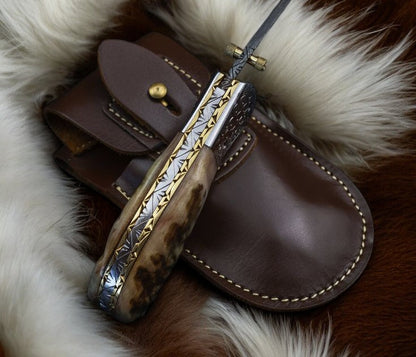 Custom Handmade Damascus Steel Pocket Knife – Sheep Horn