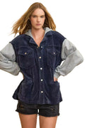 Umgee Contrast Hooded Chenille Jacket