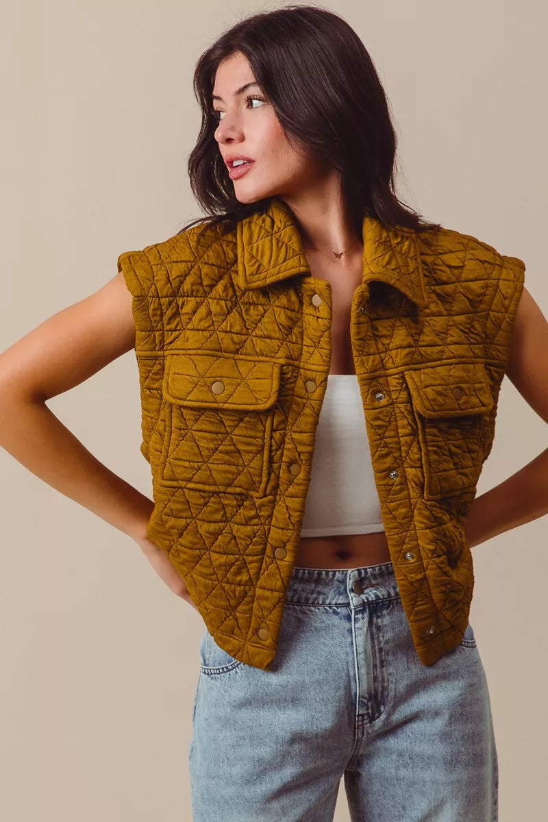 SO ME Triangle Quilting Stitch Button Up Knit Vest