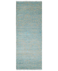 2.6x8 Fine Hand Knotted Camel and Blue Traditional Persian Style Antique Wool and Silk Rug