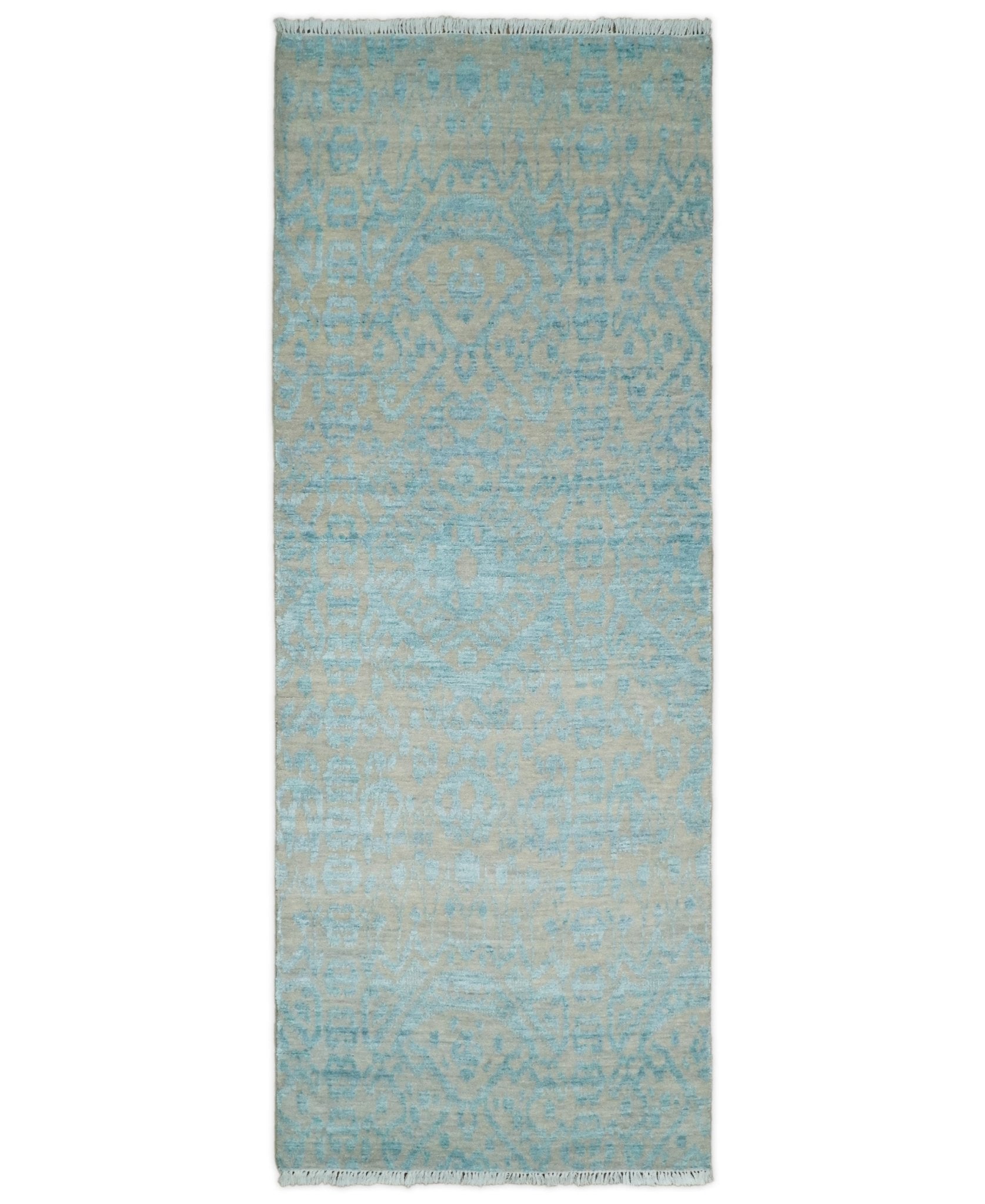 2.6x8 Fine Hand Knotted Camel and Blue Traditional Persian Style Antique Wool and Silk Rug