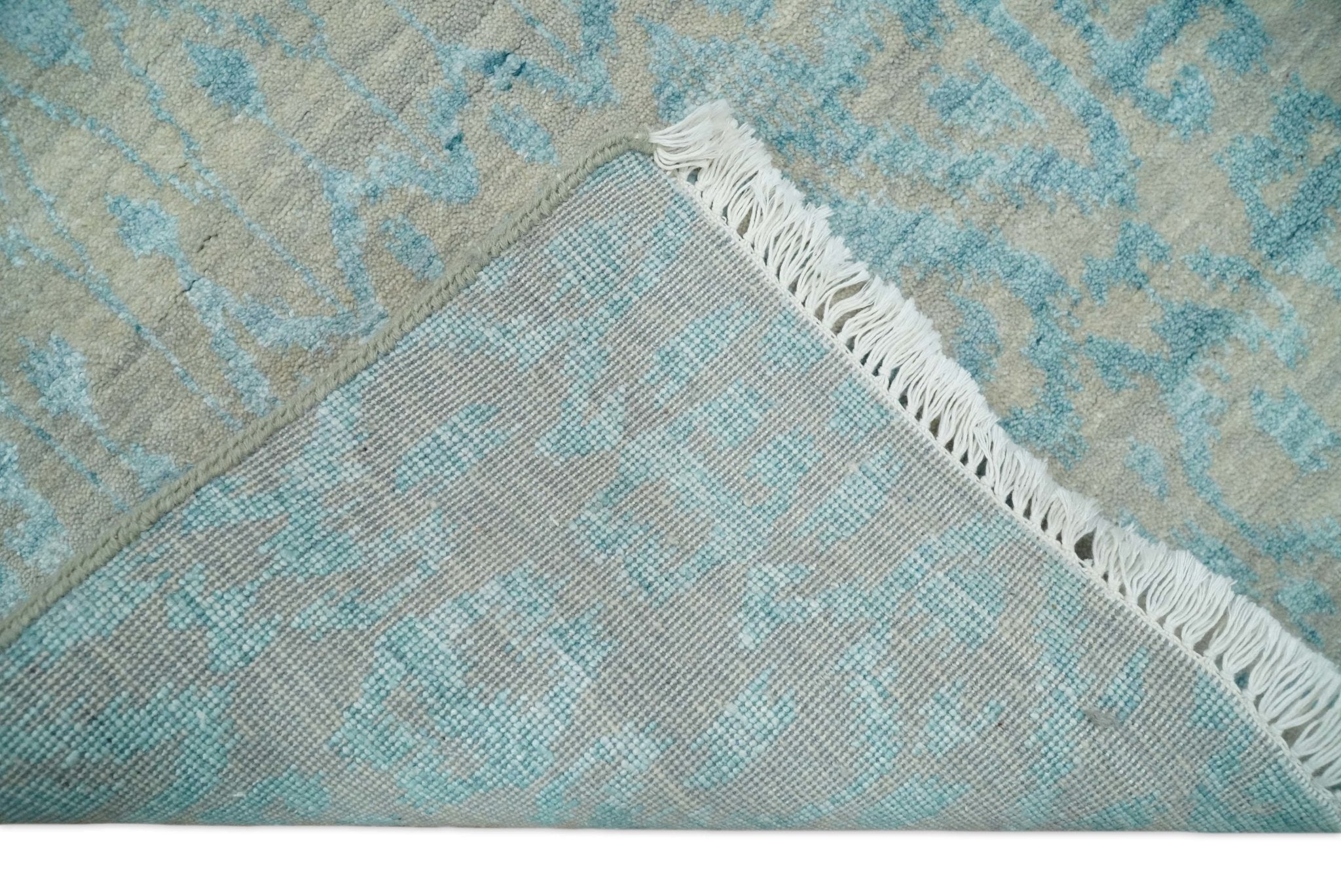 2.6x8 Fine Hand Knotted Camel and Blue Traditional Persian Style Antique Wool and Silk Rug
