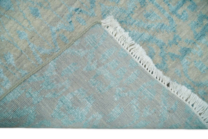 2.6x8 Fine Hand Knotted Camel and Blue Traditional Persian Style Antique Wool and Silk Rug