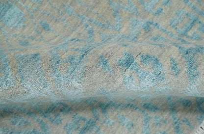 2.6x8 Fine Hand Knotted Camel and Blue Traditional Persian Style Antique Wool and Silk Rug