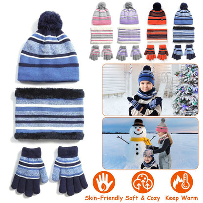 Kids Winter Warm Knitted Hat Scarf Gloves Set
