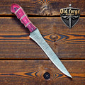 Professional 12” Custom Handmade Damascus Fillet Knife – 7” Blade with Exotic Red Wood Handle & Leather Case