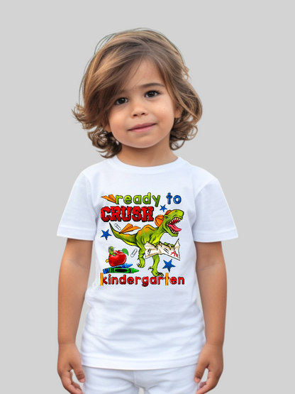 Toddler Boys Dinosaur Ready To Crush Kindergarten Short Sleeve Tee Shirt for Bac
