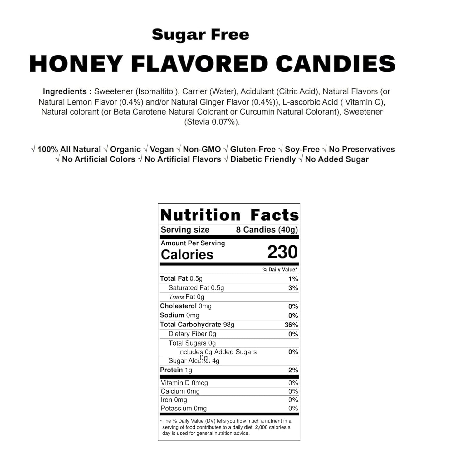Andy Anand Sugar Free Honey Candies – Flavored Ginger, Stevia Sweetened, Keto & Gluten Free Candy, Dry Mouth Relief, 80 Pieces 7oz.