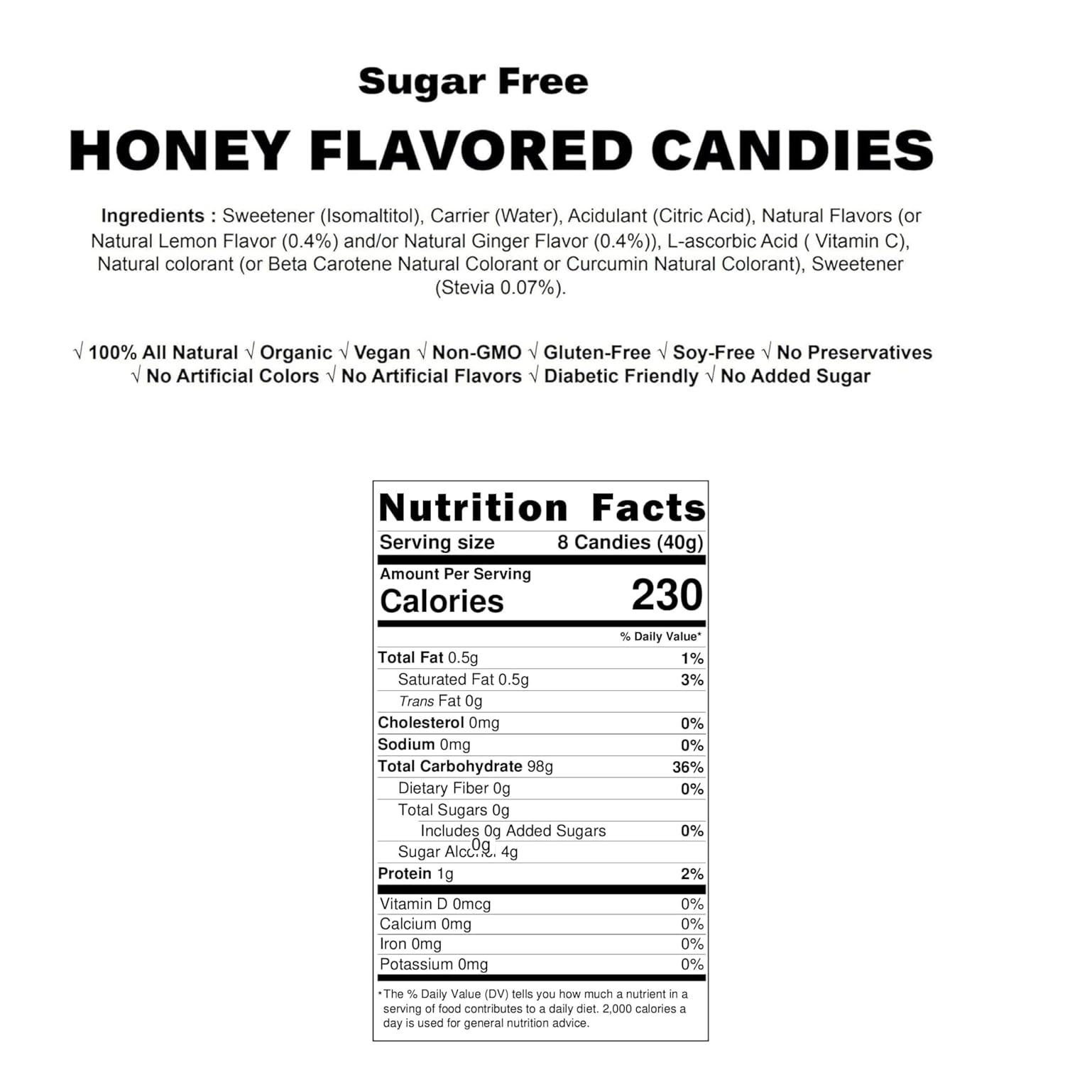 Andy Anand Sugar Free Honey Candies – Flavored Ginger, Stevia Sweetened, Keto & Gluten Free Candy, Dry Mouth Relief, 80 Pieces 7oz.
