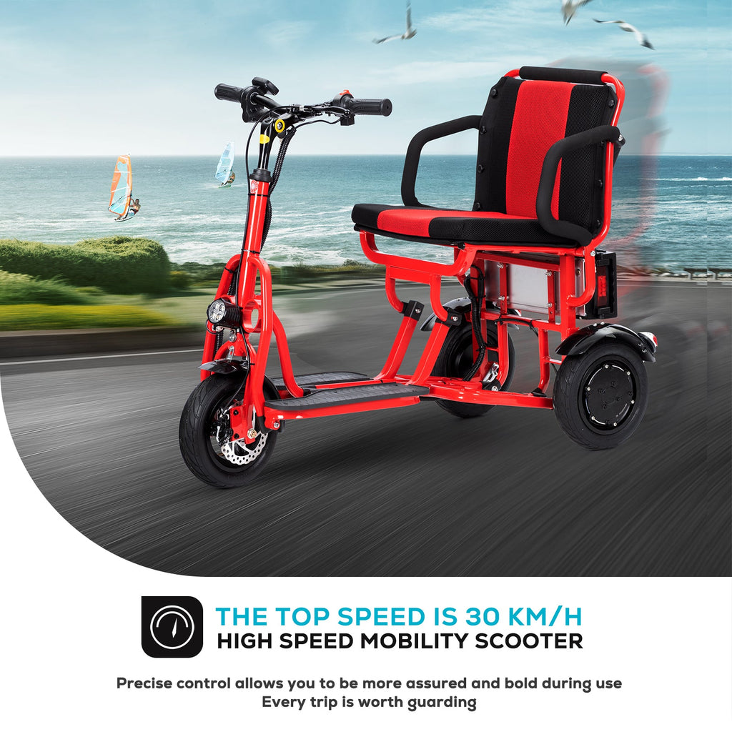 COUGAR (Red) Ultra Lightweight Folding Scooter For Adults 3 Wheeler - Portable