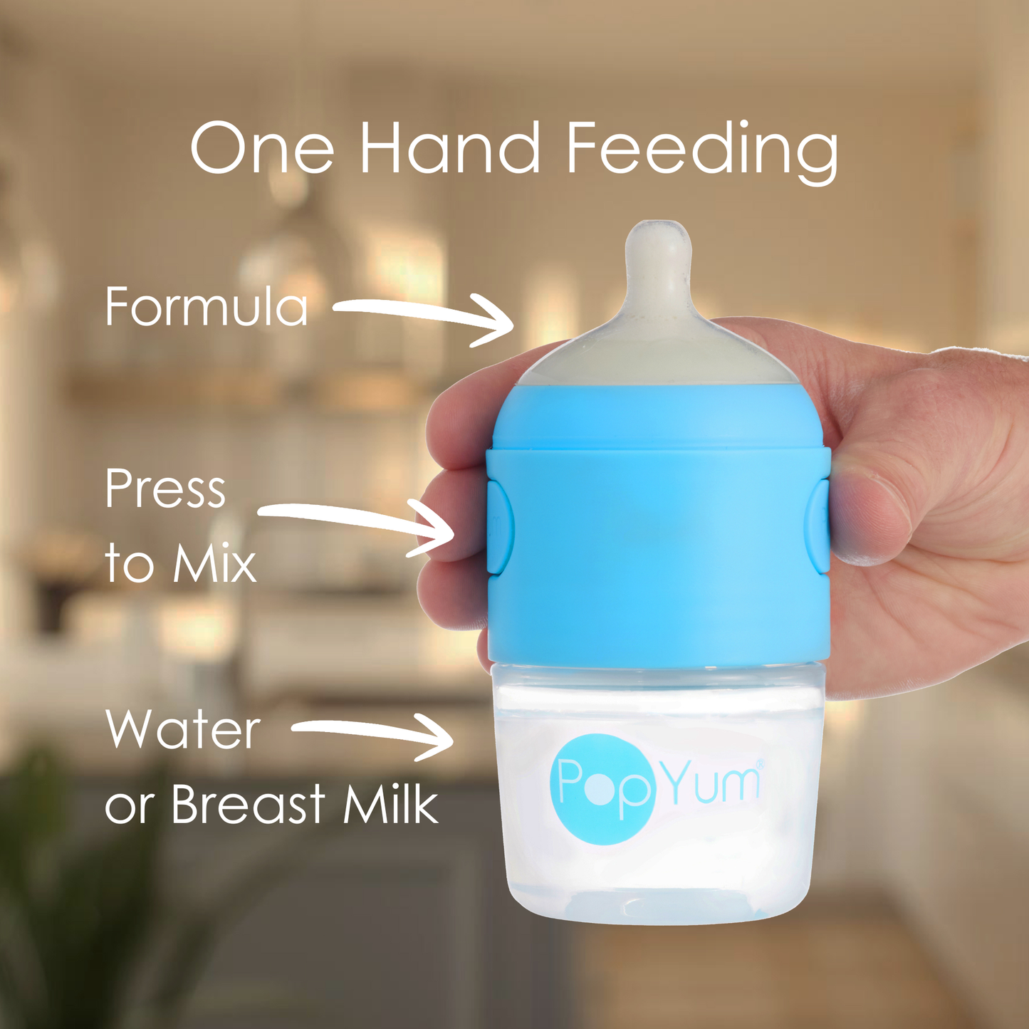 PopYum Blue Baby Bottle 4-Pack Set with White Drying Rack & Clear Drying Mat Bundle