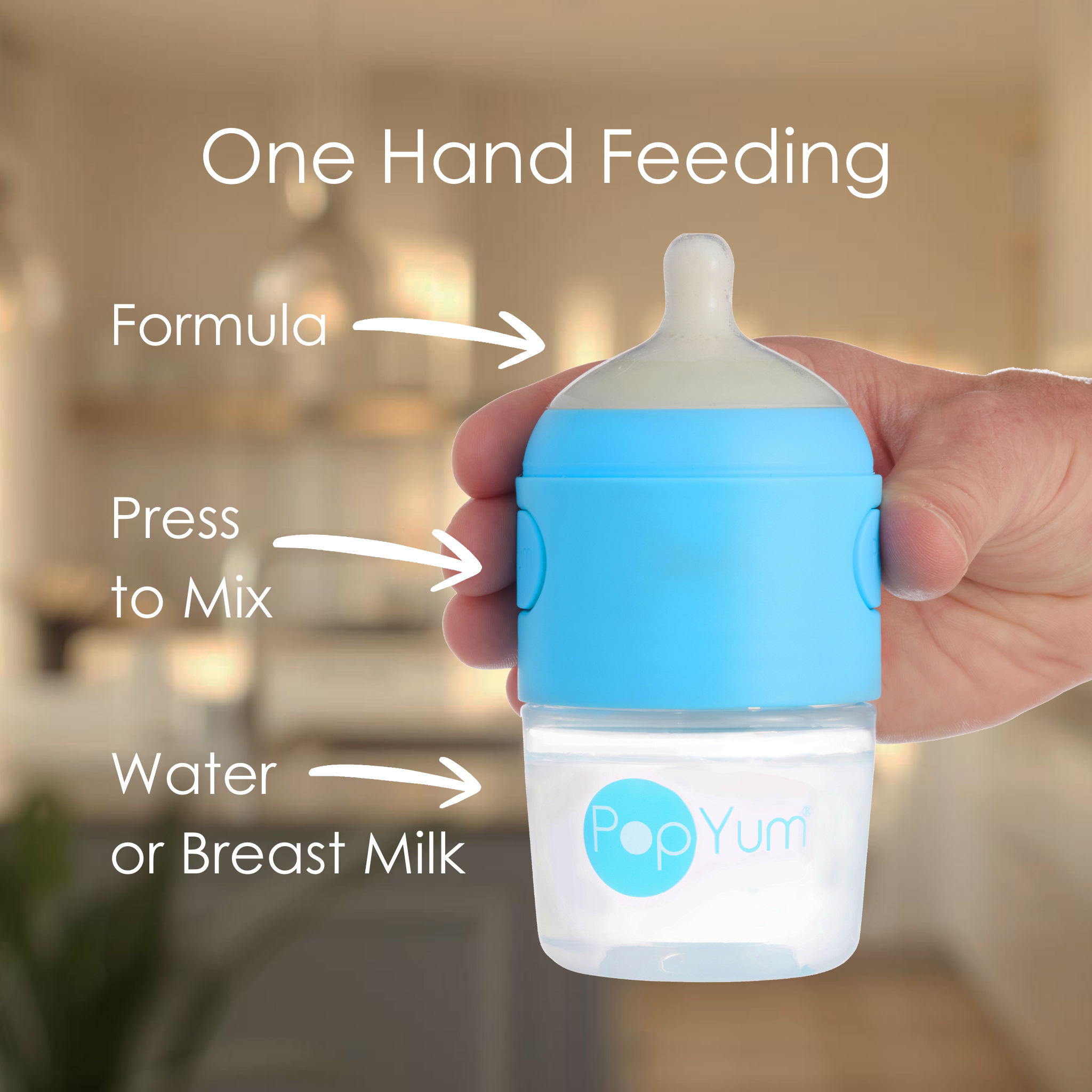 PopYum Blue Baby Bottle 4-Pack Set with White Drying Rack & Clear Drying Mat Bundle