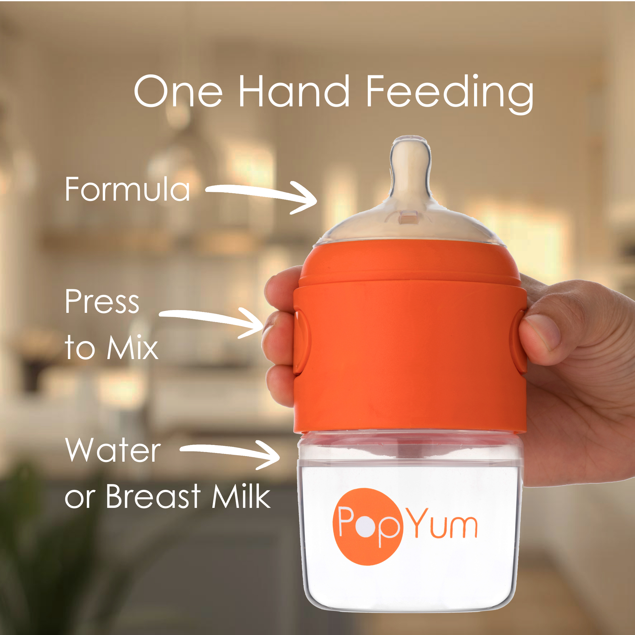 PopYum Orange Baby Bottle 4-Pack Set with White Drying Rack & Clear Drying Mat Bundle