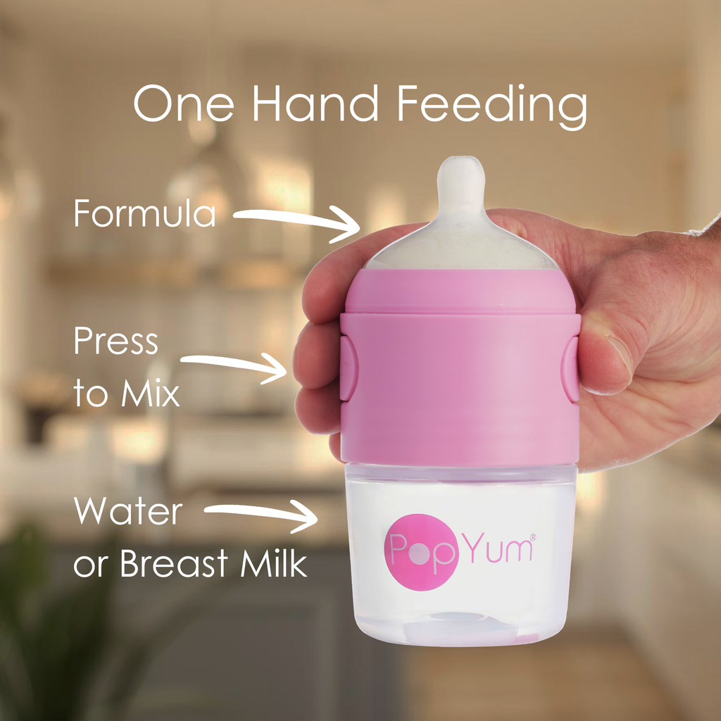 PopYum Pink Baby Bottle 4-Pack Set with White Drying Rack & Clear Drying Mat Bundle