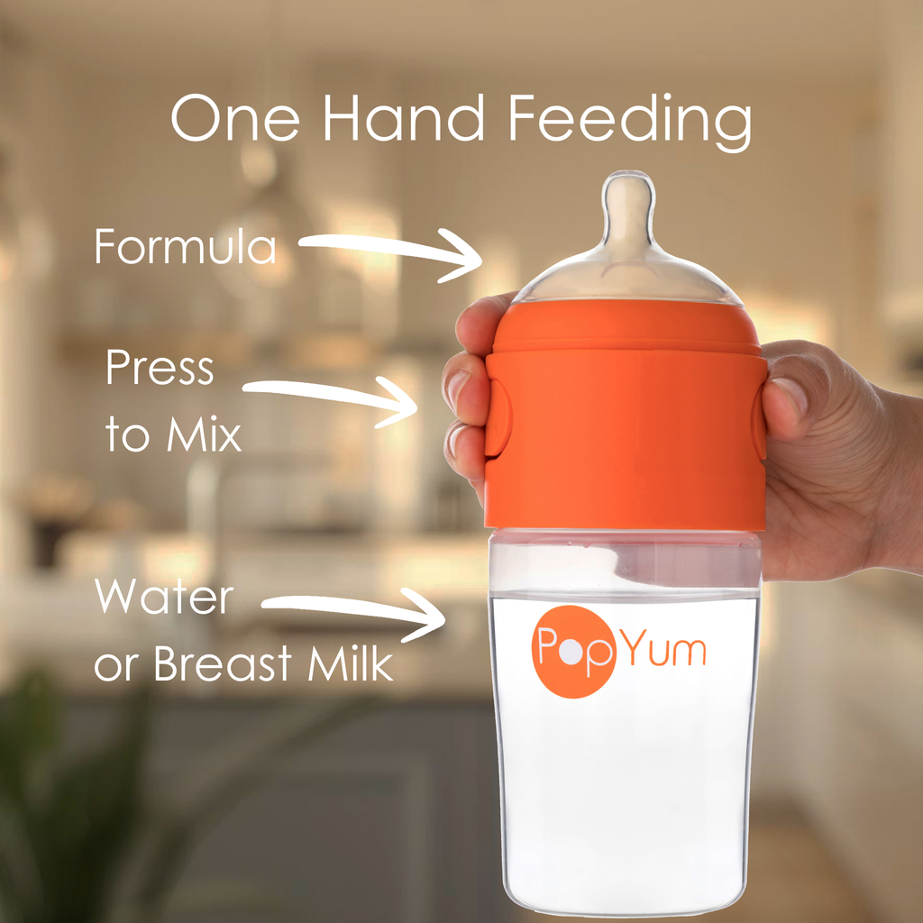 PopYum 9oz Anti-Colic Baby Bottle for Breast and Formula Feeding, 2-Pack, Orange, #2 Medium Flow Nipples