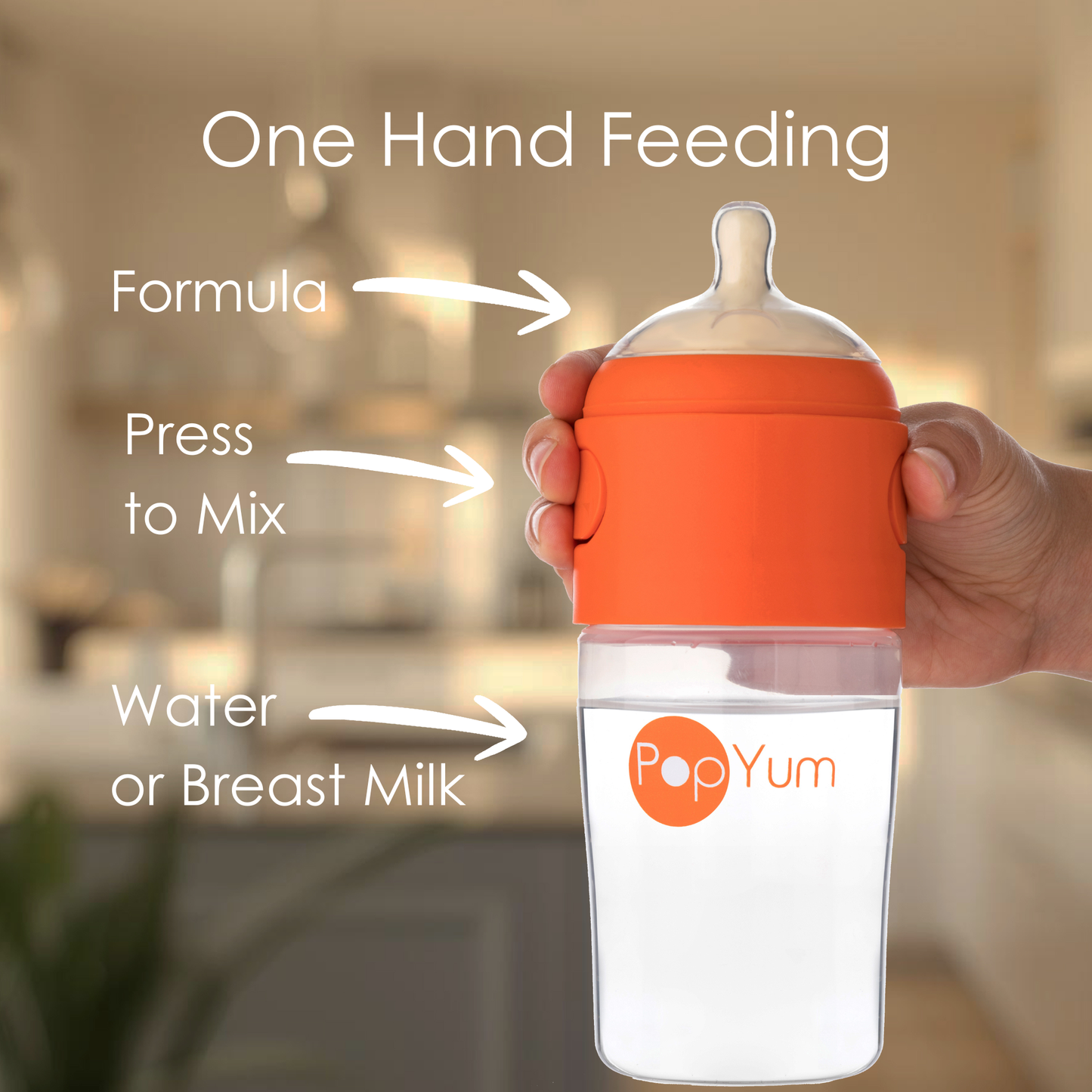 PopYum 9oz Anti-Colic Baby Bottle for Breast and Formula Feeding, 2-Pack, Orange, #2 Medium Flow Nipples