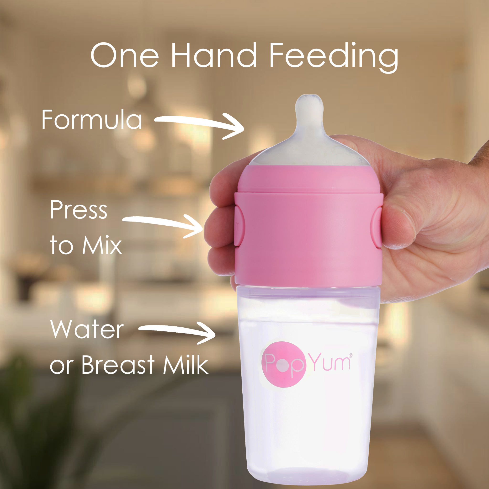 PopYum 9 oz Pink Formula Making Baby Bottle 3-Pack with Gray Drying Rack Bundle