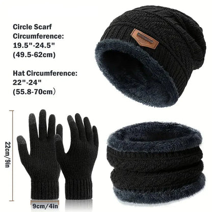 Unisex Winter Warm Knitted Beanie Scarf Gloves Set