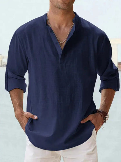 Men's Cotton Linen Long Sleeve Casual Shirt  Loose Tops