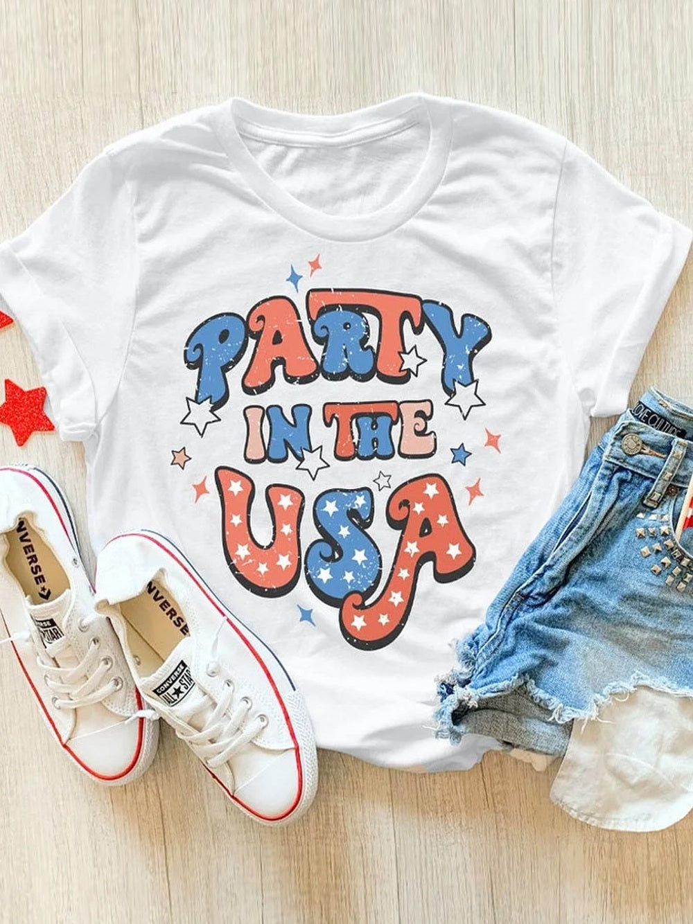 Women Letter Graphic Round Neck Short Sleeve T-Shirt