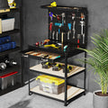 32 x 16 Inch Workbench Work Table with 2 PCs Pegboard Drawer and Shelves-Black