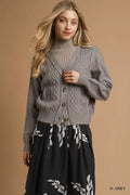 Umgee Chunky Cable Knit V-Neck Button-Up Cardigan