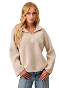 BiBi Two Tone Rib Texured Knit Collared Top with Zip Up