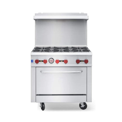 36-Inch Commercial 210K BTU 6-Burner Stainless Steel Freestanding Gas Range (SAK85603)