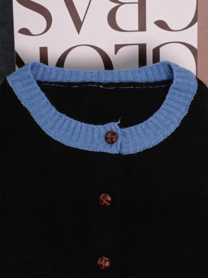Button-Front Contrast Trim Cardigan