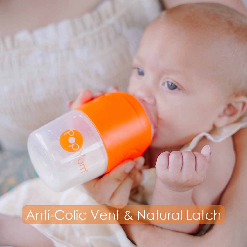 PopYum Orange Baby Bottle 4-Pack Set with White Drying Rack & Clear Drying Mat Bundle