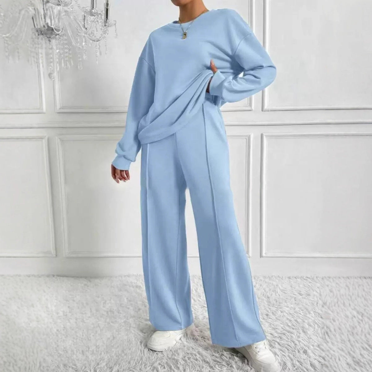 Women's Round Neck Long-sleeved Trousers Temperament Twinset