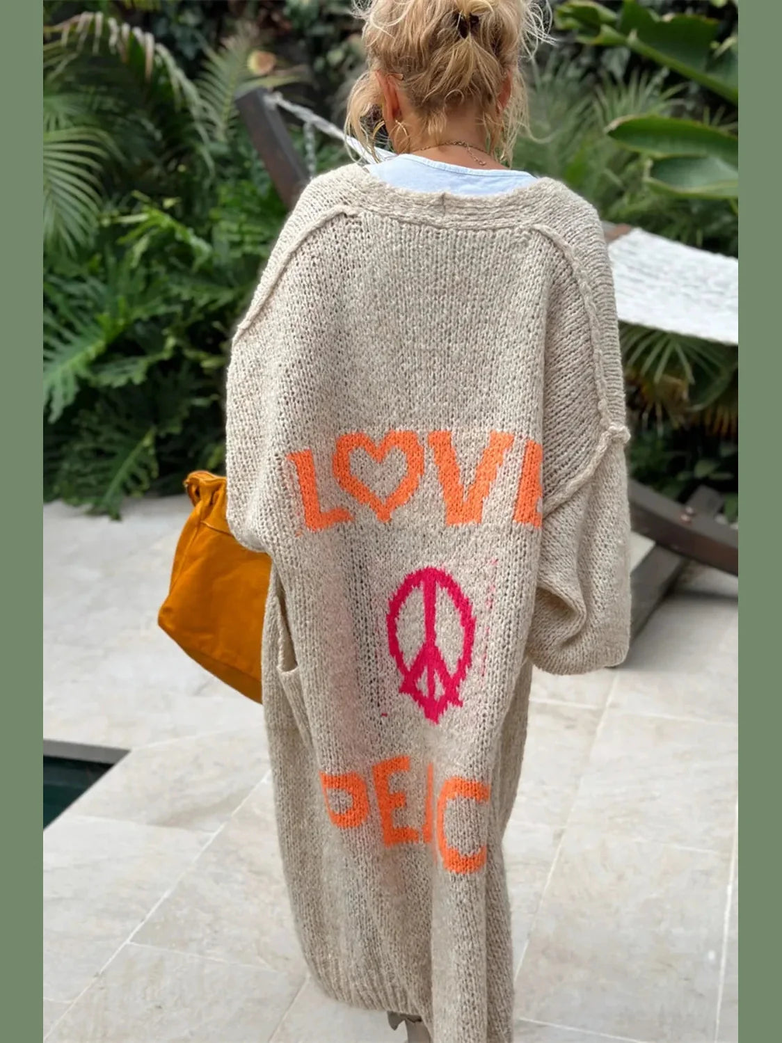 Letter Dropped Shoulder Long Sleeve Cardigan