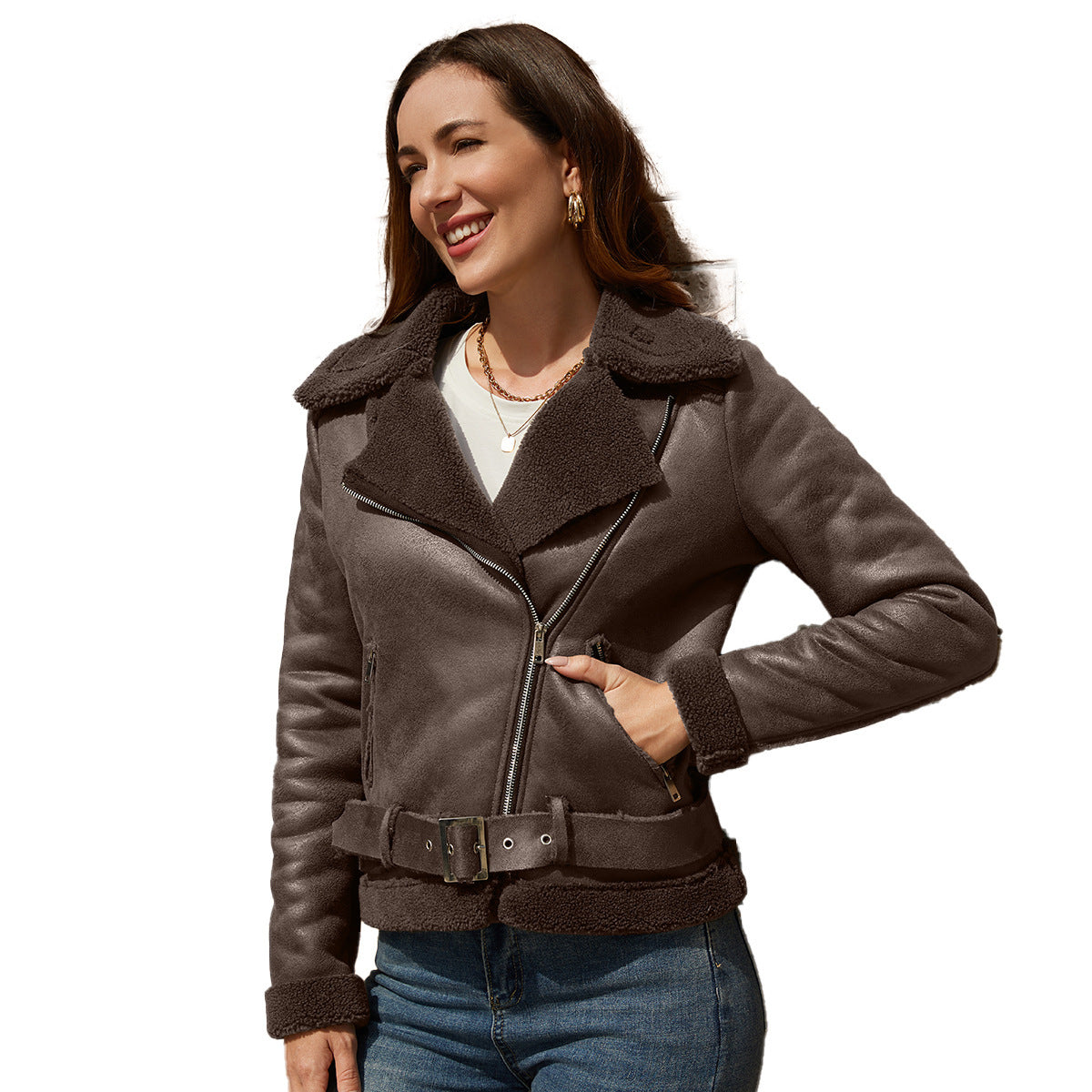 Women's Belt Turn-down Collar Coat