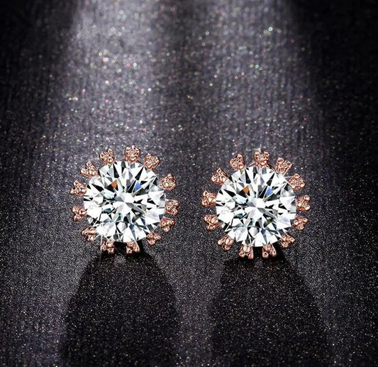 Diamond Earrings, Sterling Silver, 3 Carat Studs