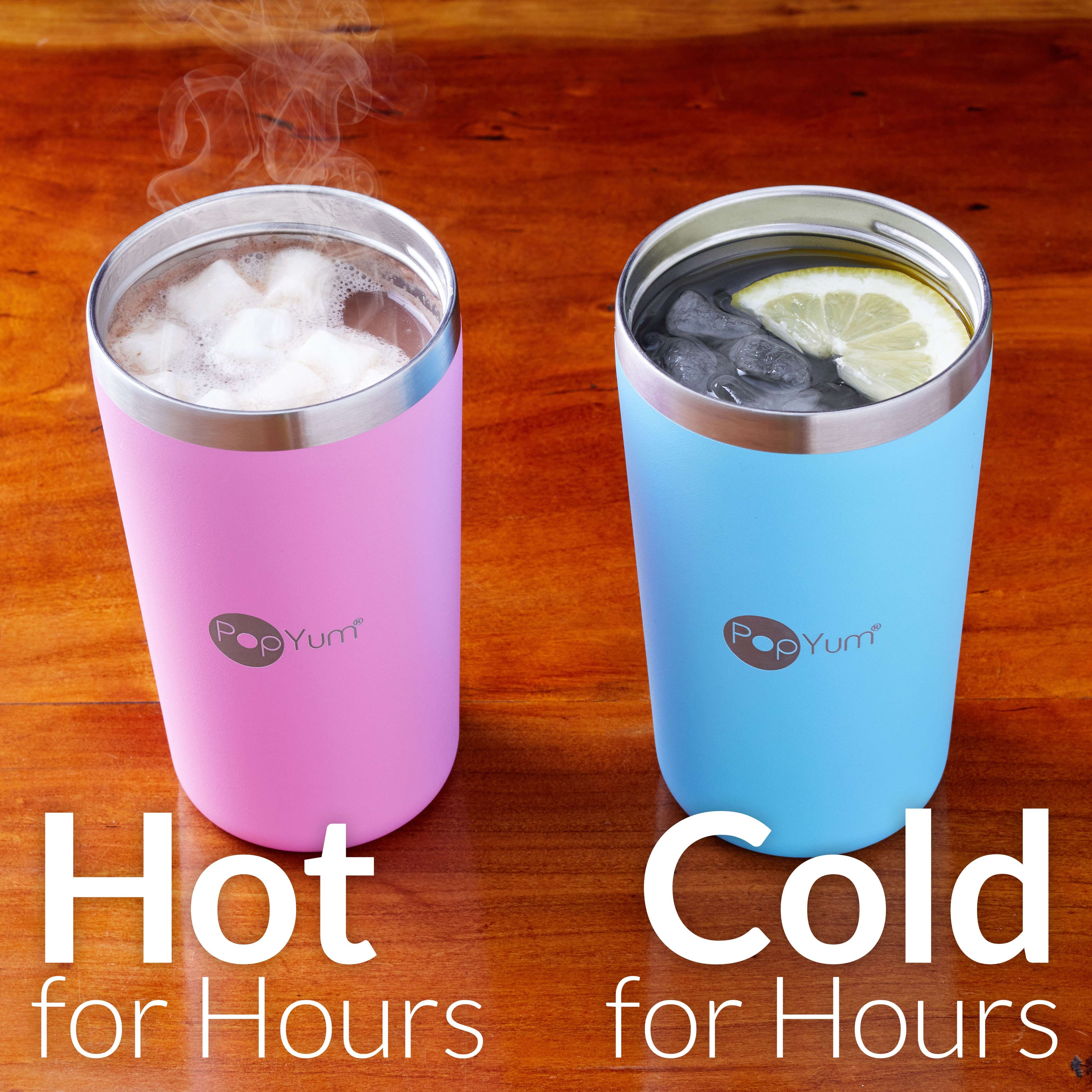 PopYum 13oz Insulated Stainless Steel Kids’ Cups with Lid and Straw, 2-Pack, Green & Pink, stackable, sippy, baby, child, toddler, tumbler