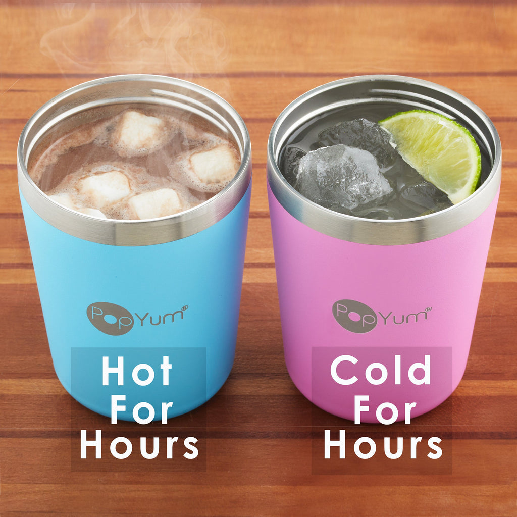 PopYum 9oz Insulated Stainless Steel Kids’ Cups with Lid and Straw, 2-Pack, Green & Pink, stackable, sippy, baby, child, toddler, tumbler