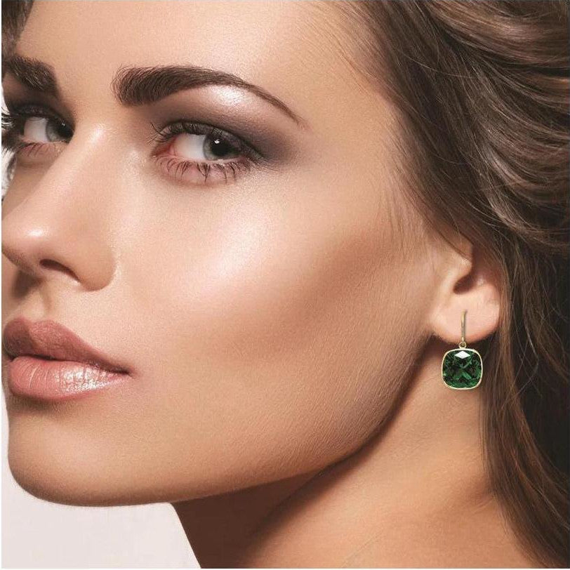 2 Pair Pack: 9.00 CTW Cushion Cut Created Blue Sapphire & Emerald Drop Earrings – Available in .925 Sterling Silver or 14kt Yellow Gold Over .925 – 8mm Square Gems