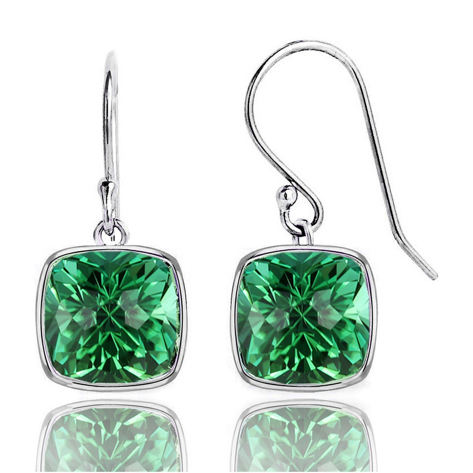 2 Pair Pack: 9.00 CTW Cushion Cut Created Blue Sapphire & Emerald Drop Earrings – Available in .925 Sterling Silver or 14kt Yellow Gold Over .925 – 8mm Square Gems