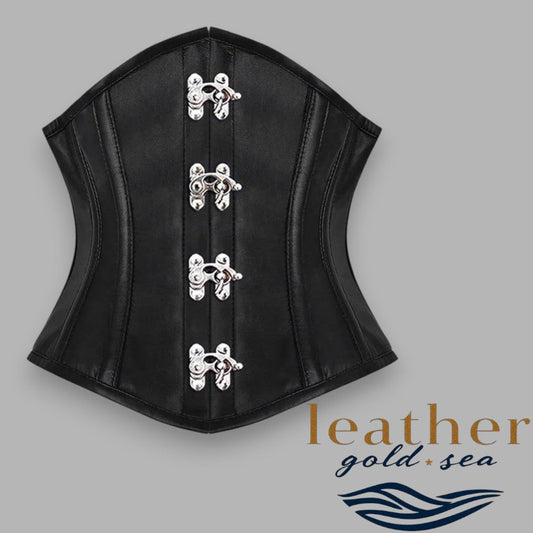 Black Leather Underbust Corset – Handcrafted Fit
