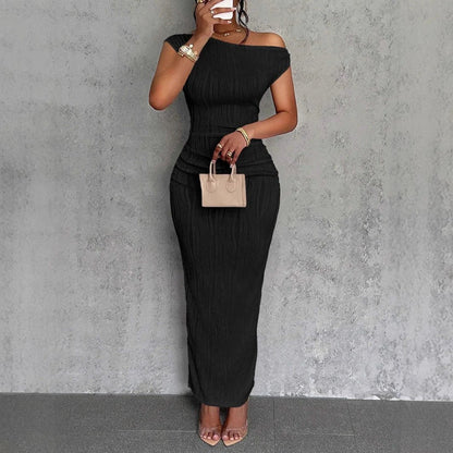 Cute Fashion Water Ripple Sloping Shoulder Dress