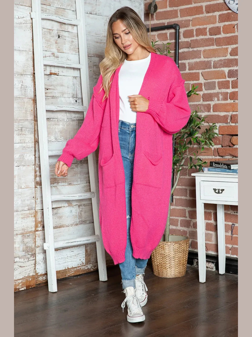 Letter Dropped Shoulder Long Sleeve Cardigan