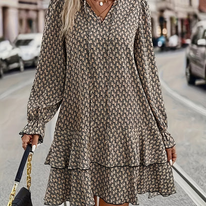 Elegant Plus Size V-Neck Ruffle Sleeve Mini Dress