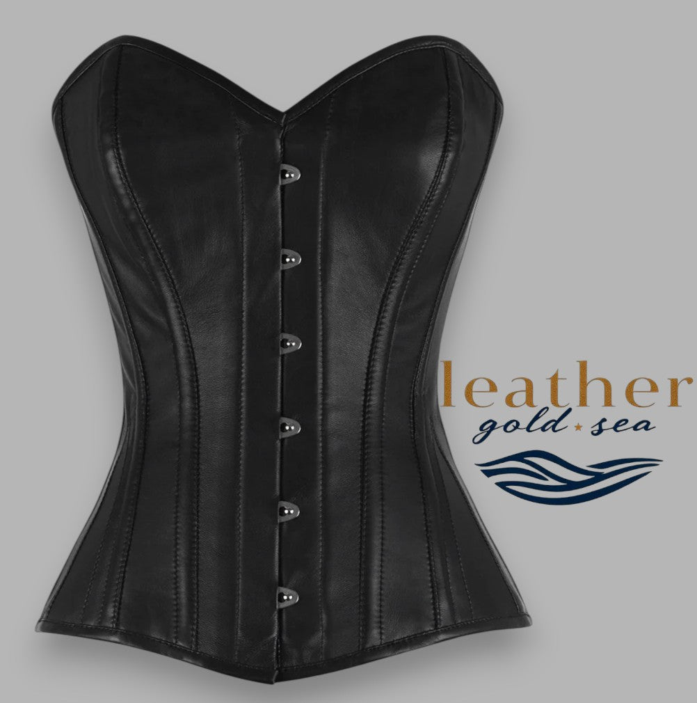 Black leather Corset with silver studs | Handcrafted in Leather