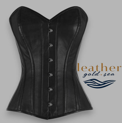 Black leather Corset with silver studs | Handcrafted in Leather