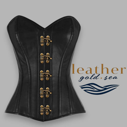 Plus Size Corset – Overbust Corset | Black Leather Handmade