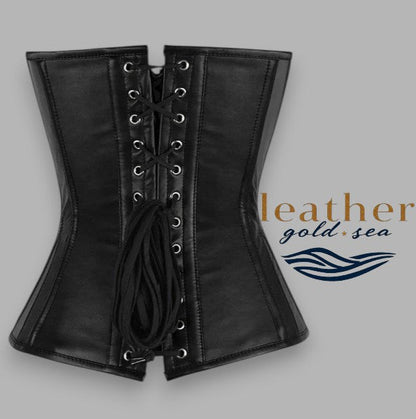 Plus Size Corset – Overbust Corset | Black Leather Handmade