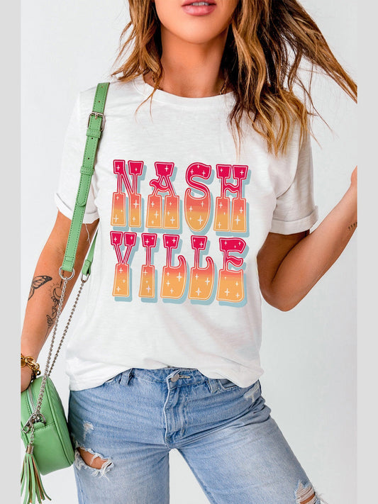 Women Letter Graphic Round Neck Short Sleeve T-Shirt