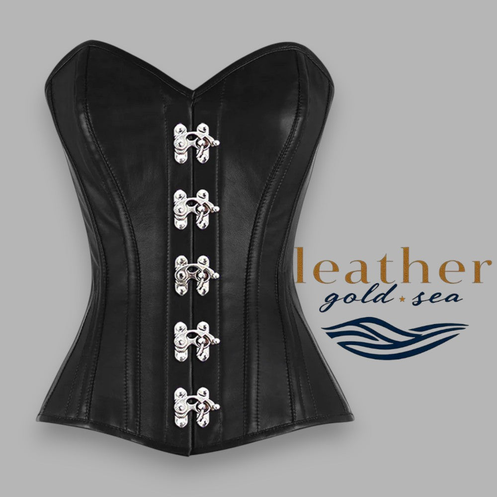Black Leather Corset with Silver Studs – Handmade